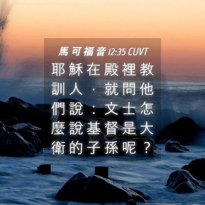 Picture 04 - 馬 可 福 音 12:35 CUVT - 耶 穌 在 殿 裡 教 訓 人 ， 就 問 他 - Bible Verse Picture