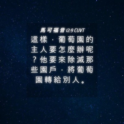 Picture 04 - 馬 可 福 音 12:9 CUVT - 這 樣 ， 葡 萄 園 的 主 人 要 怎 麼 - Bible Verse Picture
