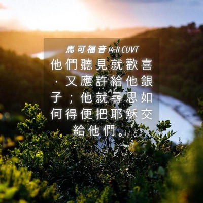Picture 04 - 馬 可 福 音 14:11 CUVT - 他 們 聽 見 就 歡 喜 ， 又 應 許 給 - Bible Verse Picture