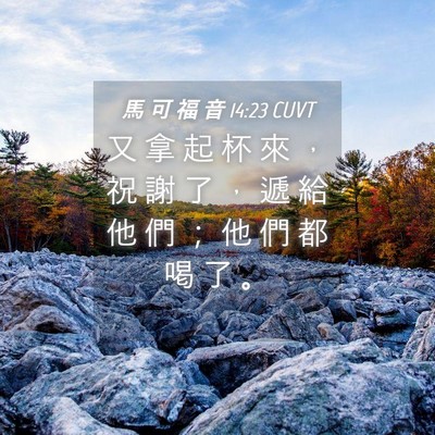 Picture 04 - 馬 可 福 音 14:23 CUVT - 又 拿 起 杯 來 ， 祝 謝 了 ， 遞 給 - Bible Verse Picture