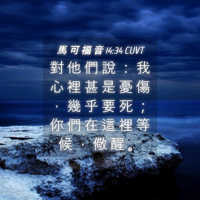 Picture 04 - 馬 可 福 音 14:34 CUVT - 對 他 們 說 ： 我 心 裡 甚 是 憂 傷 - Bible Verse Picture