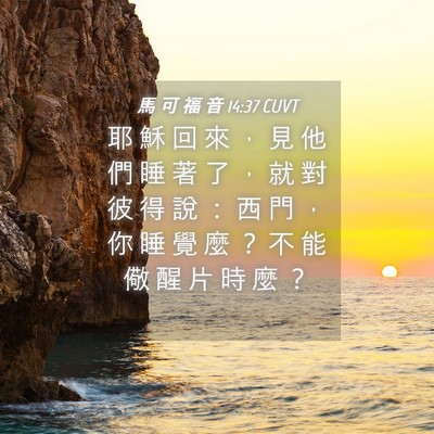 Picture 04 - 馬 可 福 音 14:37 CUVT - 耶 穌 回 來 ， 見 他 們 睡 著 了 ， - Bible Verse Picture