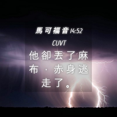 Picture 04 - 馬 可 福 音 14:52 CUVT - 他 卻 丟 了 麻 布 ， 赤 身 逃 走 了 - Bible Verse Picture