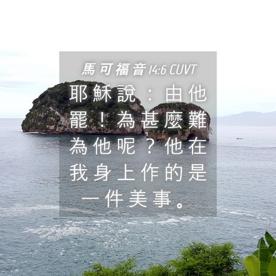 Picture 04 - 馬 可 福 音 14:6 CUVT - 耶 穌 說 ： 由 他 罷 ！ 為 甚 麼 難 - Bible Verse Picture