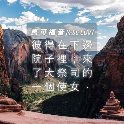 Picture 04 - 馬 可 福 音 14:66 CUVT - 彼 得 在 下 邊 院 子 裡 ； 來 了 大 - Bible Verse Picture