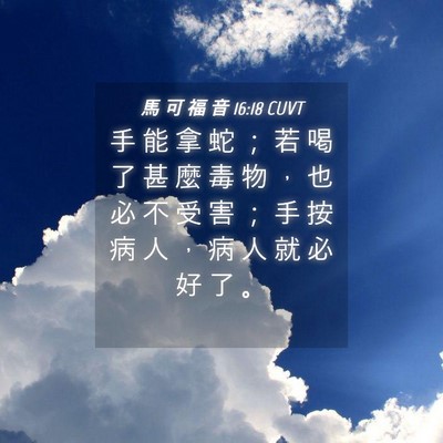Picture 04 - 馬 可 福 音 16:18 CUVT - 手 能 拿 蛇 ； 若 喝 了 甚 麼 毒 物 - Bible Verse Picture