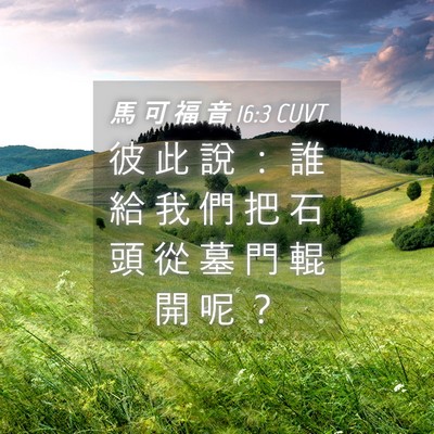 Picture 04 - 馬 可 福 音 16:3 CUVT - 彼 此 說 ： 誰 給 我 們 把 石 頭 從 - Bible Verse Picture