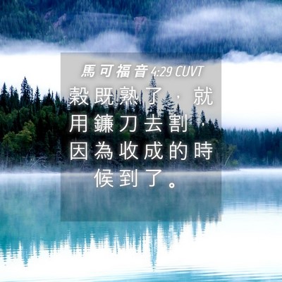 Picture 04 - 馬 可 福 音 4:29 CUVT - 穀 既 熟 了 ， 就 用 鐮 刀 去 割 ， - Bible Verse Picture