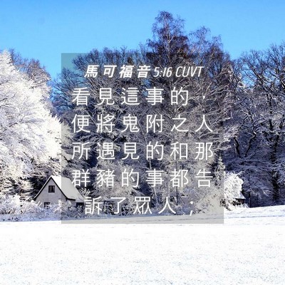 Picture 04 - 馬 可 福 音 5:16 CUVT - 看 見 這 事 的 ， 便 將 鬼 附 之 人 - Bible Verse Picture