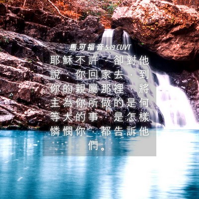 Picture 04 - 馬 可 福 音 5:19 CUVT - 耶 穌 不 許 ， 卻 對 他 說 ： 你 回 - Bible Verse Picture