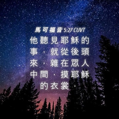 Picture 04 - 馬 可 福 音 5:27 CUVT - 他 聽 見 耶 穌 的 事 ， 就 從 後 頭 - Bible Verse Picture