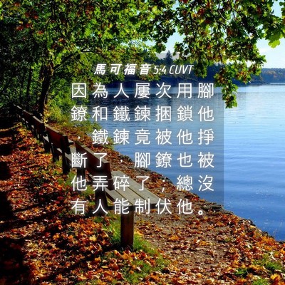 Picture 04 - 馬 可 福 音 5:4 CUVT - 因 為 人 屢 次 用 腳 鐐 和 鐵 鍊 捆 - Bible Verse Picture