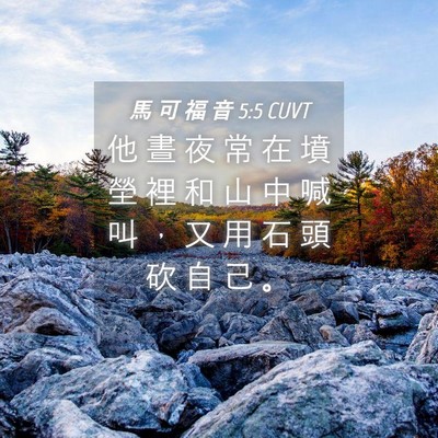 Picture 04 - 馬 可 福 音 5:5 CUVT - 他 晝 夜 常 在 墳 塋 裡 和 山 中 喊 - Bible Verse Picture