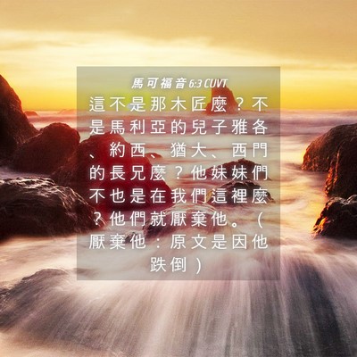 Picture 04 - 馬 可 福 音 6:3 CUVT - 這 不 是 那 木 匠 麼 ？ 不 是 馬 利 - Bible Verse Picture