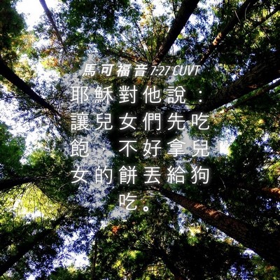 Picture 04 - 馬 可 福 音 7:27 CUVT - 耶 穌 對 他 說 ： 讓 兒 女 們 先 吃 - Bible Verse Picture