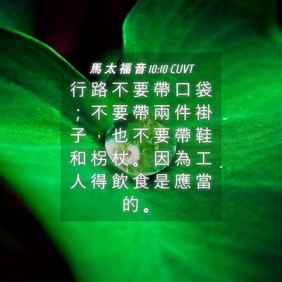 Picture 04 - 馬 太 福 音 10:10 CUVT - 行 路 不 要 帶 口 袋 ； 不 要 帶 兩 - Bible Verse Picture