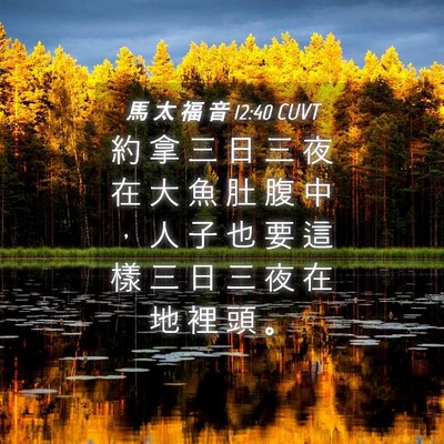 Picture 04 - 馬 太 福 音 12:40 CUVT - 約 拿 三 日 三 夜 在 大 魚 肚 腹 中 - Bible Verse Picture