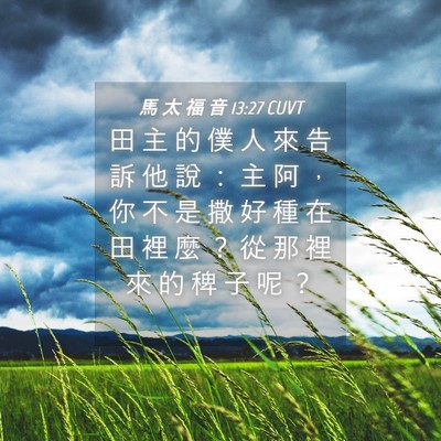 Picture 04 - 馬 太 福 音 13:27 CUVT - 田 主 的 僕 人 來 告 訴 他 說 ： 主 - Bible Verse Picture