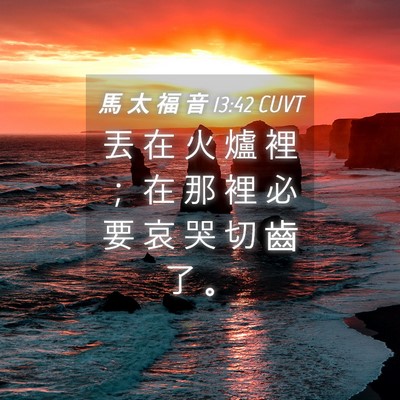 Picture 04 - 馬 太 福 音 13:42 CUVT - 丟 在 火 爐 裡 ； 在 那 裡 必 要 哀 - Bible Verse Picture