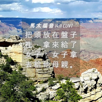 Picture 04 - 馬 太 福 音 14:11 CUVT - 把 頭 放 在 盤 子 裡 ， 拿 來 給 了 - Bible Verse Picture