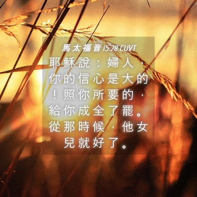 Picture 04 - 馬 太 福 音 15:28 CUVT - 耶 穌 說 ： 婦 人 ， 你 的 信 心 是 - Bible Verse Picture