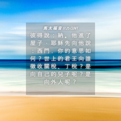 Picture 04 - 馬 太 福 音 17:25 CUVT - 彼 得 說 ： 納 。 他 進 了 屋 子 ， - Bible Verse Picture