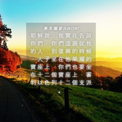 Picture 04 - 馬 太 福 音 19:28 CUVT - 耶 穌 說 ： 我 實 在 告 訴 你 們 ， - Bible Verse Picture