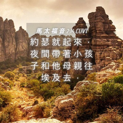 Picture 04 - 馬 太 福 音 2:14 CUVT - 約 瑟 就 起 來 ， 夜 間 帶 著 小 孩 - Bible Verse Picture