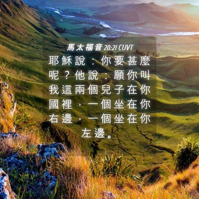 Picture 04 - 馬 太 福 音 20:21 CUVT - 耶 穌 說 ： 你 要 甚 麼 呢 ？ 他 說 - Bible Verse Picture