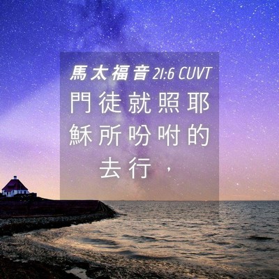 Picture 04 - 馬 太 福 音 21:6 CUVT - 門 徒 就 照 耶 穌 所 吩 咐 的 去 行 - Bible Verse Picture