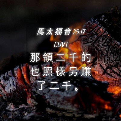 Picture 04 - 馬 太 福 音 25:17 CUVT - 那 領 二 千 的 也 照 樣 另 賺 了 二 - Bible Verse Picture