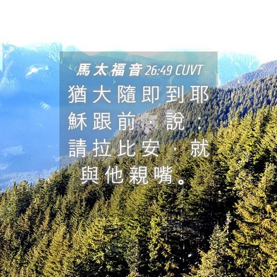 Picture 04 - 馬 太 福 音 26:49 CUVT - 猶 大 隨 即 到 耶 穌 跟 前 ， 說 ： - Bible Verse Picture