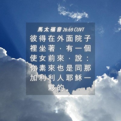 Picture 04 - 馬 太 福 音 26:69 CUVT - 彼 得 在 外 面 院 子 裡 坐 著 ， 有 - Bible Verse Picture