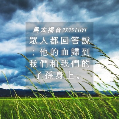 Picture 04 - 馬 太 福 音 27:25 CUVT - 眾 人 都 回 答 說 ： 他 的 血 歸 到 - Bible Verse Picture