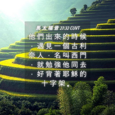 Picture 04 - 馬 太 福 音 27:32 CUVT - 他 們 出 來 的 時 候 ， 遇 見 一 個 - Bible Verse Picture