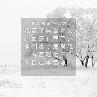 Picture 04 - 馬 太 福 音 27:4 CUVT - 我 賣 了 無 辜 之 人 的 血 是 有 罪 - Bible Verse Picture