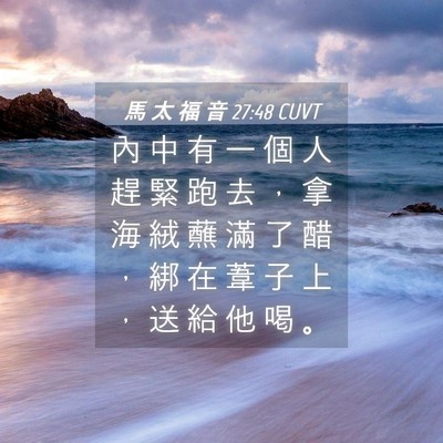 Picture 04 - 馬 太 福 音 27:48 CUVT - 內 中 有 一 個 人 趕 緊 跑 去 ， 拿 - Bible Verse Picture