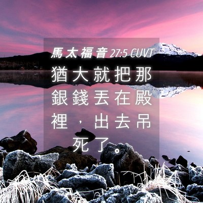 Picture 04 - 馬 太 福 音 27:5 CUVT - 猶 大 就 把 那 銀 錢 丟 在 殿 裡 ， - Bible Verse Picture