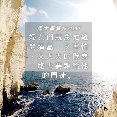Picture 04 - 馬 太 福 音 28:8 CUVT - 婦 女 們 就 急 忙 離 開 墳 墓 ， 又 - Bible Verse Picture