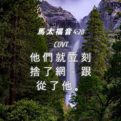 Picture 04 - 馬 太 福 音 4:20 CUVT - 他 們 就 立 刻 捨 了 網 ， 跟 從 了 - Bible Verse Picture