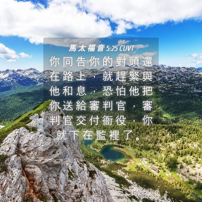 Picture 04 - 馬 太 福 音 5:25 CUVT - 你 同 告 你 的 對 頭 還 在 路 上 ， - Bible Verse Picture