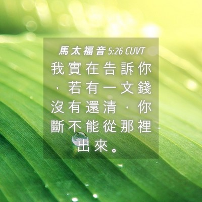 Picture 04 - 馬 太 福 音 5:26 CUVT - 我 實 在 告 訴 你 ， 若 有 一 文 錢 - Bible Verse Picture