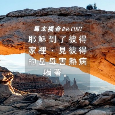 Picture 04 - 馬 太 福 音 8:14 CUVT - 耶 穌 到 了 彼 得 家 裡 ， 見 彼 得 - Bible Verse Picture