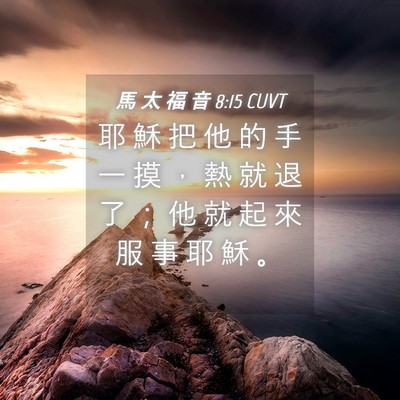 Picture 04 - 馬 太 福 音 8:15 CUVT - 耶 穌 把 他 的 手 一 摸 ， 熱 就 退 - Bible Verse Picture