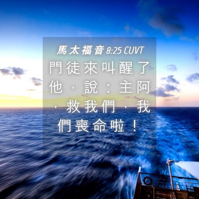 Picture 04 - 馬 太 福 音 8:25 CUVT - 門 徒 來 叫 醒 了 他 ， 說 ： 主 阿 - Bible Verse Picture