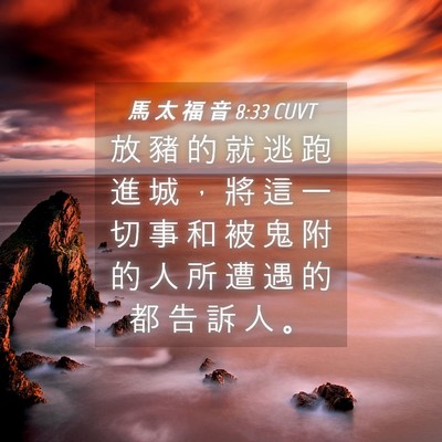 Picture 04 - 馬 太 福 音 8:33 CUVT - 放 豬 的 就 逃 跑 進 城 ， 將 這 一 - Bible Verse Picture