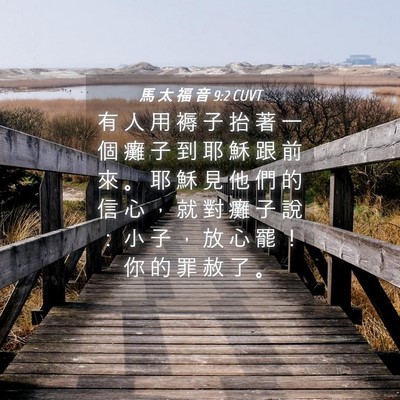 Picture 04 - 馬 太 福 音 9:2 CUVT - 有 人 用 褥 子 抬 著 一 個 癱 子 到 - Bible Verse Picture
