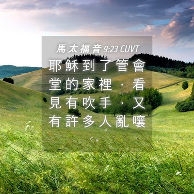Picture 04 - 馬 太 福 音 9:23 CUVT - 耶 穌 到 了 管 會 堂 的 家 裡 ， 看 - Bible Verse Picture