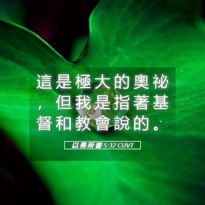 Picture 05 - 以 弗 所 書 5:32 CUVT - 這 是 極 大 的 奧 祕 ， 但 我 是 指 - Bible Verse Picture