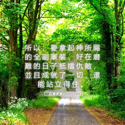Picture 05 - 以 弗 所 書 6:13 CUVT - 所 以 ， 要 拿 起 神 所 賜 的 全 副 - Bible Verse Picture